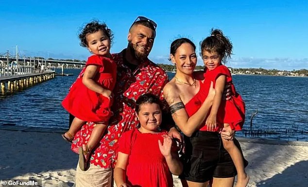 Construction worker and father of three Daniel Talolua Sa'u (pictured with his wife Jeraldine and their children) was found dead in his car on December 28 after leaving the Cross River Rail project site in Salisbury, south Brisbane to leave.