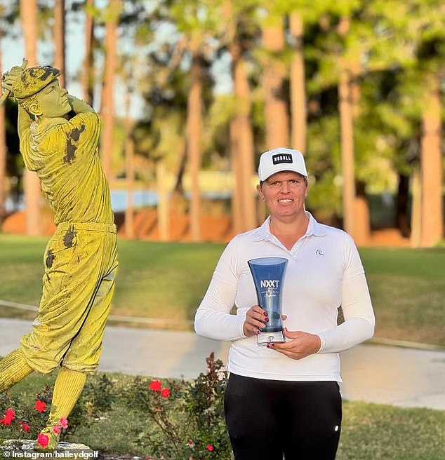 Hailey Davidson, 30, won the NXXT Women's Classic at Mission Inn Resort and Club near Orlando, Florida.  It gives her access to the Epson Tour, which grants exemptions to their top five players