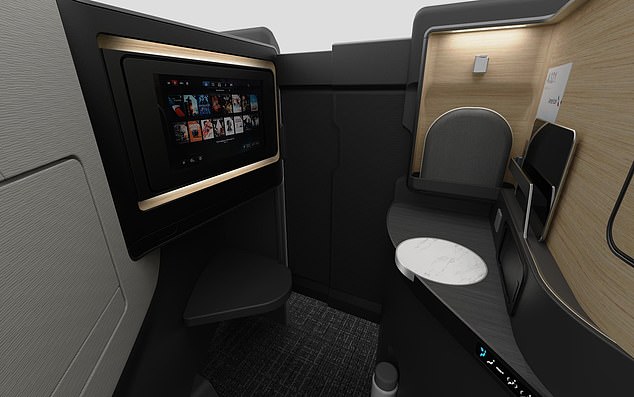 This image shows the new AA business class suite on the single-aisle Airbus A321XLR