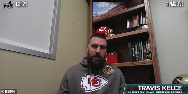 Travis Kelce appeared on ESPN's Pat McAfee Show on Wednesday and gushed about Taylor