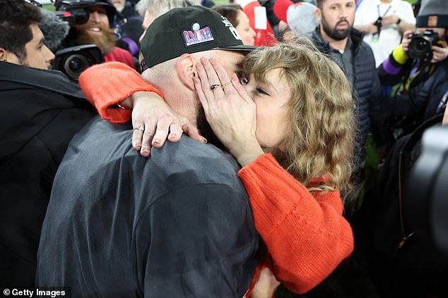 Travis and Taylor raised eyebrows during their hug on the field after the AFC title game