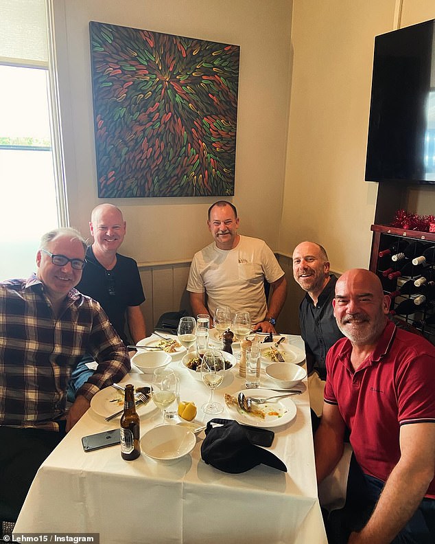 Sheargold returned to the spotlight last year when he appeared in a photo by Anthony 'Lehmo' Lehmann, which showed the men enjoying a Christmas lunch.  Also pictured: Tom Gleeson, Adam Rozenbachs, Titus O'Reily