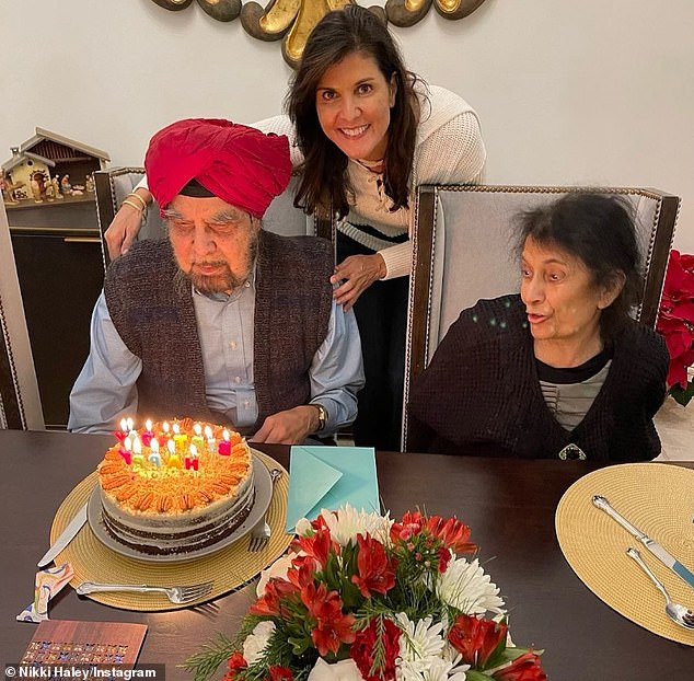 Nikki Haley is seen with her father Ajit Singh Randhawa and her mother Raj Kaur Randhawa.  They moved to the United States from India before Haley was born