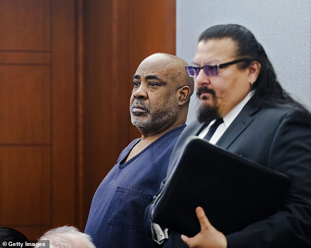 Duane “Keffe D” Davis appeared in court Tuesday along with his special defender Charles Cano for a hearing at the Regional Justice Center in Las Vegas