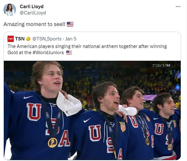 Carli Lloyd praised the Americans at the World Junior Championships for singing the national anthem