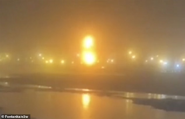 Video footage showed two massive explosions at the Novatek factory in the port of Ust-Luga in the Leningrad region