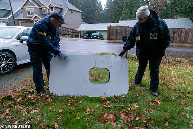 An emergency exit used as a cabin window (pictured) fell off the flight from Portland to California at 16,000 feet on Friday