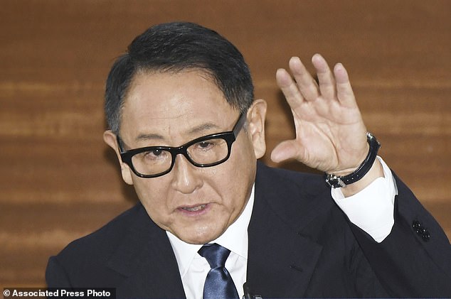 Toyota Chairman Akio Toyoda speaks during a press conference in Nagoya, central Japan