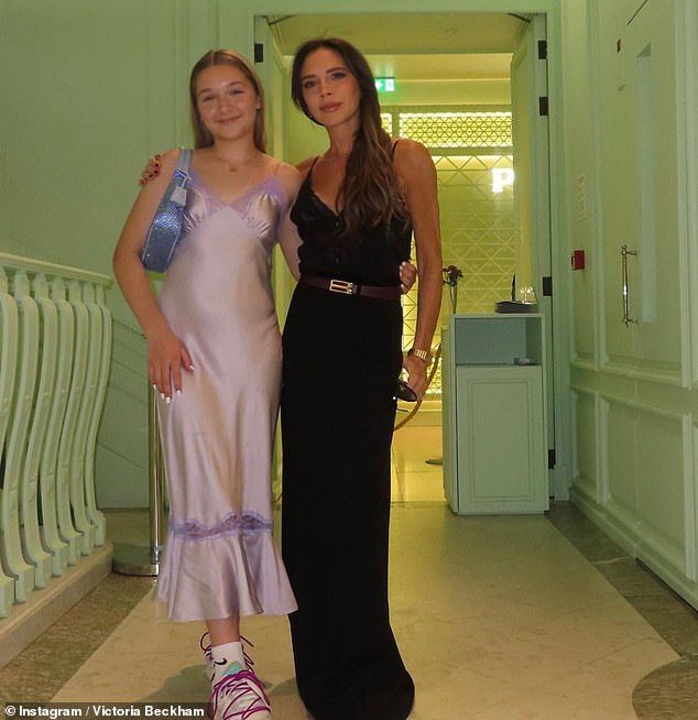 It's not the first time Harper has worn a design from her mother, as she also showed off a dress from the brand at her 12th birthday party (pictured)