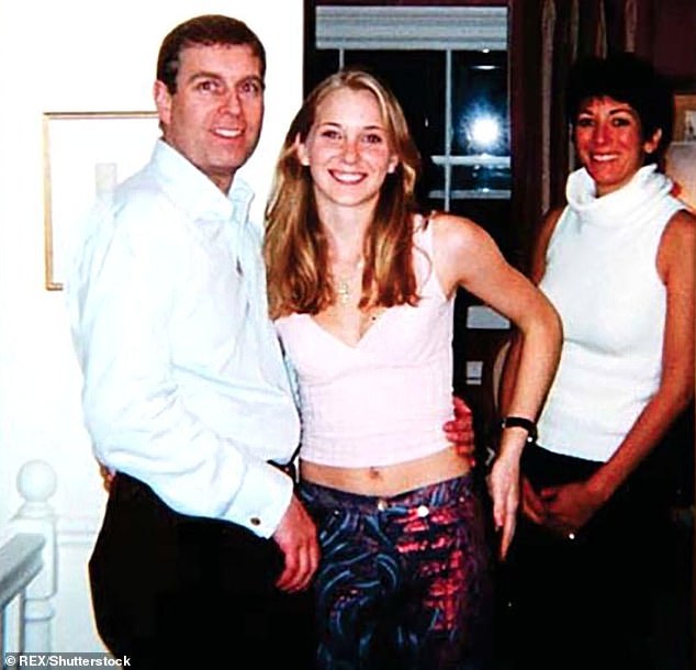 Prince Andrew, Virginia Roberts (now Giuffre) and Ghislaine Maxwell are pictured at Maxwell's London mansion in 2001