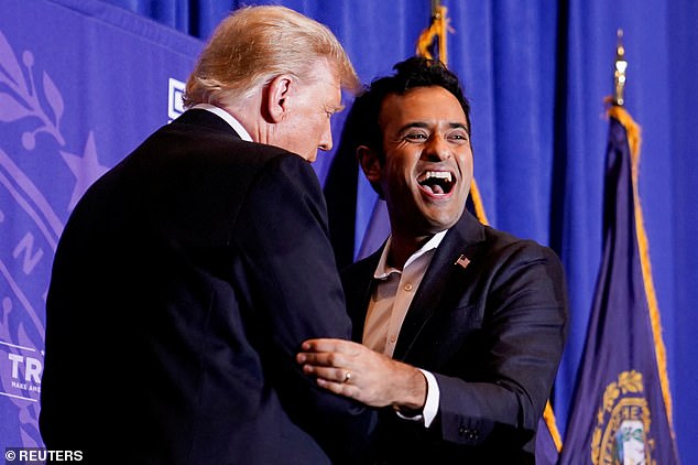 Trump says he has heard from most people asking him to pick Vivek Ramaswamy (left) as his vice president