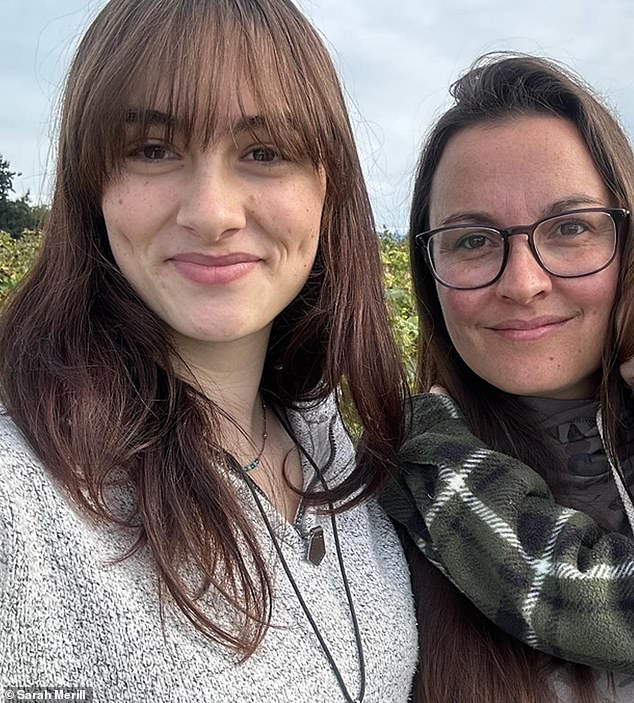 Ella's mother, Sarah Merrill (pictured together) believes her daughter is in danger and being held against her will after meeting a stranger she met online