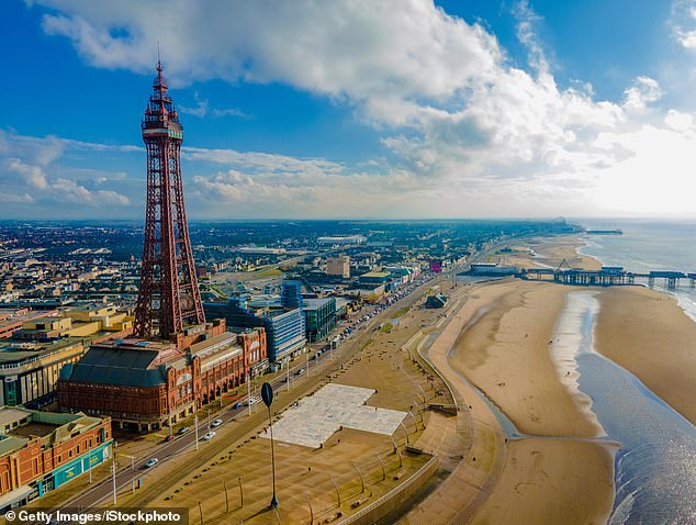 Meanwhile, someone born in Blackpool (pictured) is likely to live to just 73 (73.41), a gap of more than a decade.  Uttlesford in Essex came second with 82.69, while South Cambridgeshire came third with 82.65