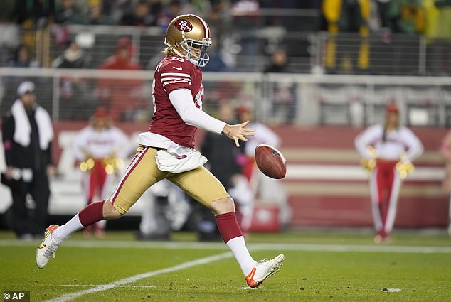 The Perth native (pictured playing for the 49ers when they defeated the Packers in this year's play-offs) credits his start in the NFL to a chance encounter in a park in his hometown