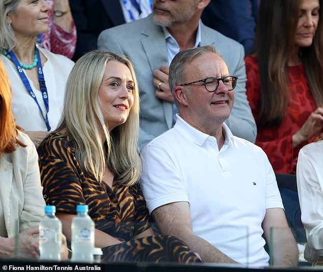 Australia's prime minister was in the crowd for the men's final of the Australian Open at Melbourne Park on Sunday evening with Jodie Haydon.  Both shown