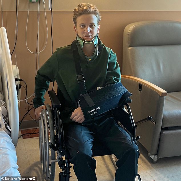 A young bronc rider who miraculously survived after being trampled by a horse has been released from hospital