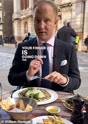 Above the rest: William reveals that the correct way to hold a fork is to grip it with your non-dominant hand, with your index finger extended along the fork