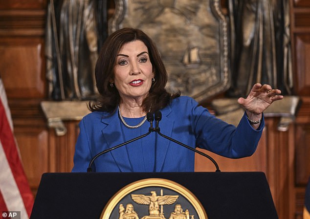 Hochul's words followed Republican elected officials releasing statements outraged by the attacks and continued a reversal of her 2021 comment telling migrants: 'You are welcome here'