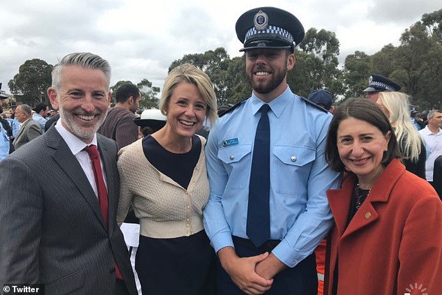 He was sentenced to pay a $2,000 fine and perform 200 hours of community service.  Keneally is pictured with mother Kristina (centre left) and former Prime Minister Gladys Berejiklian (right)