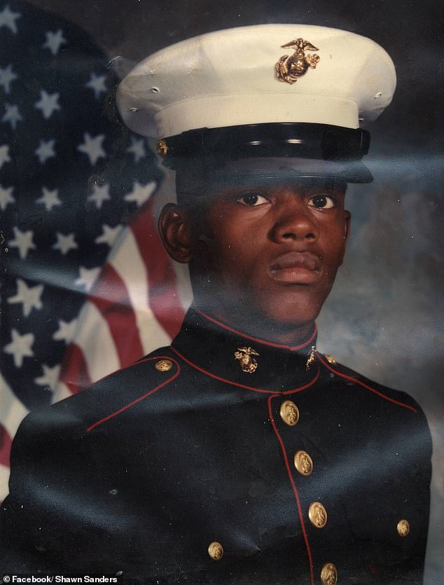 Shawn Sanders, seen here during his time in the military, said his father and Kennedy's brother had all served, while his daughter followed in their footsteps