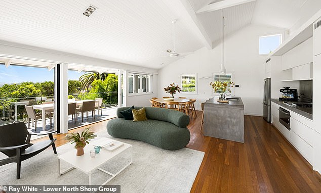 The former reality star has DA approval for the combined sites, The Mosman Daily reports, but has only put one property up for sale so far.  Pictured;  The main living area