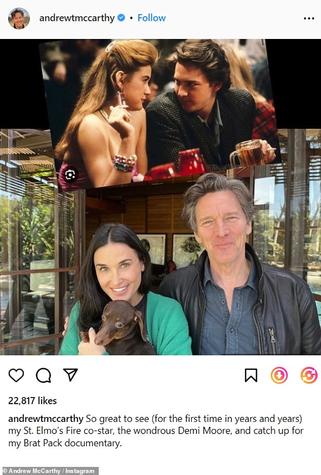 In May, Andrew posted a throwback image showing him and Demi's side of St. Elmo's Fire, as well as a photo from the day