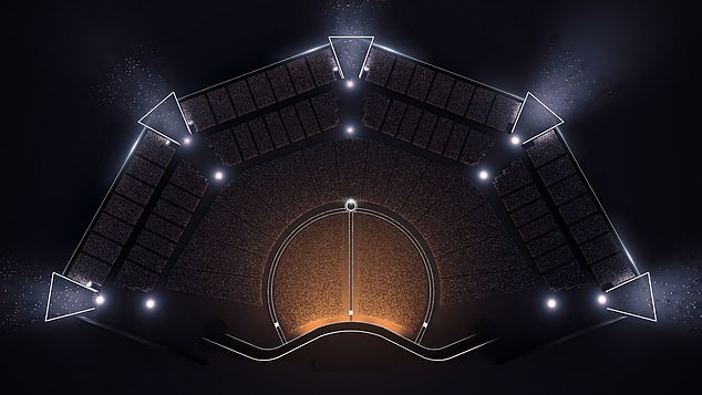 Computer renderings of the proposed design show a gigantic open-air amphitheater in the shape of a clamshell, with a capacity for as many as 80,000 people.