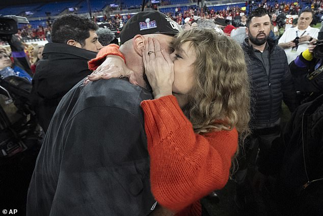 Kelce and Swift celebrated together on the field at M&T Bank Stadium last weekend