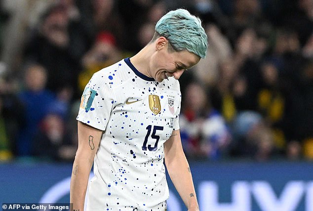 Megan Rapinoe laughed to herself after missing a crucial penalty for the United States during their last-16 elimination from the Women's World Cup to Sweden