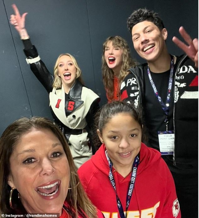 Randi shared a celebratory photo of herself with her daughter Mia, son Jackson, Taylor Swift and daughter-in-law Brittany after the Chiefs reached Super Bowl LVIII