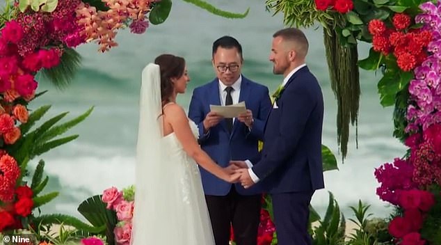 The brunette beauty and her groom Ben had it out at the altar on Wednesday