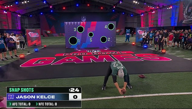 Kelce attempted to hit the five-point target, but was only successful once during his entire turn