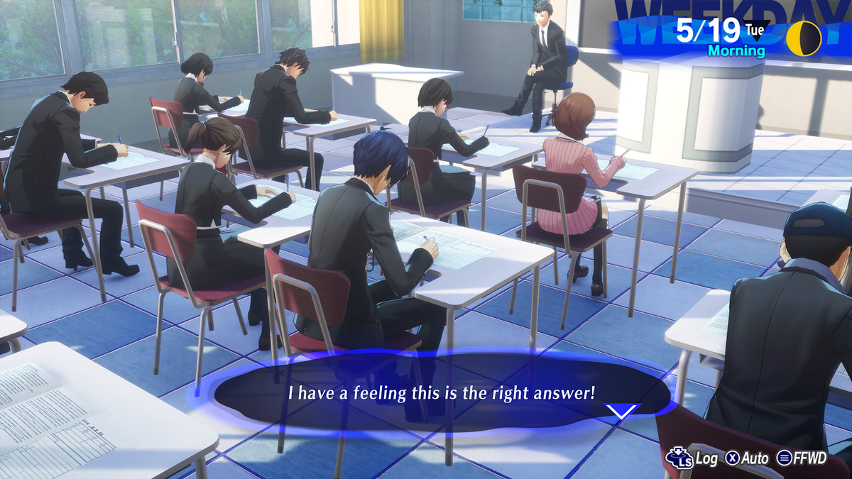 The protagonist of Persona 3 Reload takes an exam