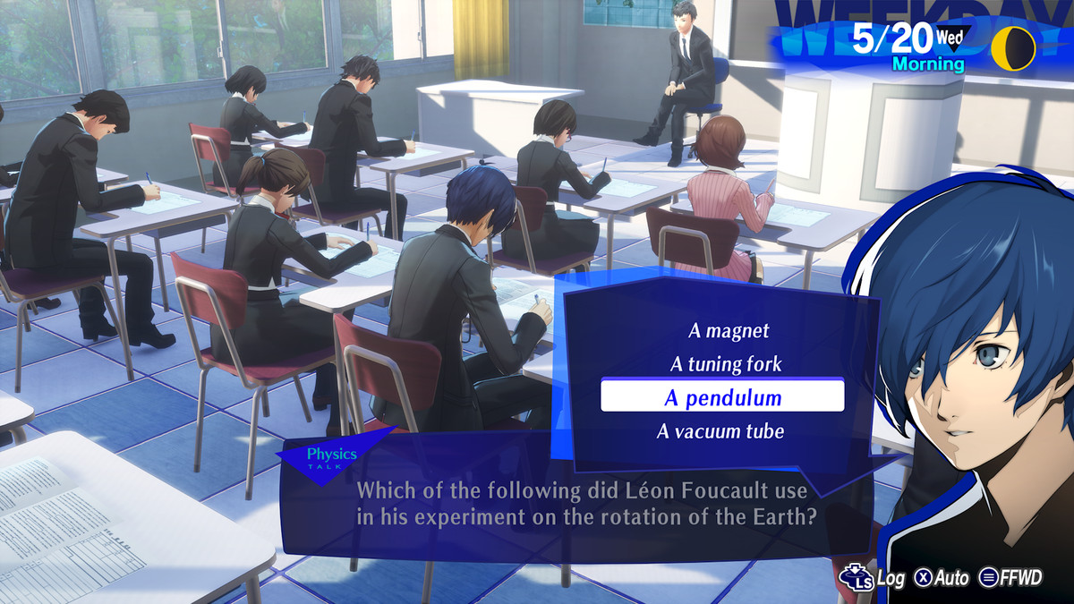 The protagonist of Persona 3 Reload takes an exam