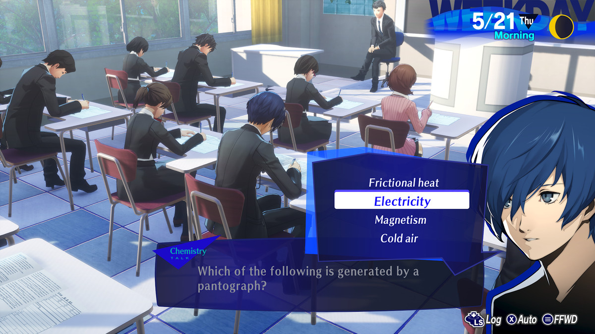 The protagonist of Persona 3 Reload takes an exam