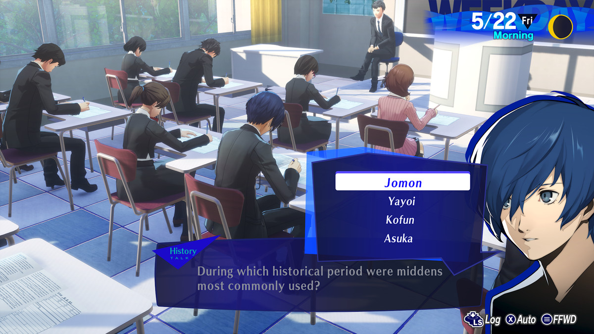 The protagonist of Persona 3 Reload takes an exam