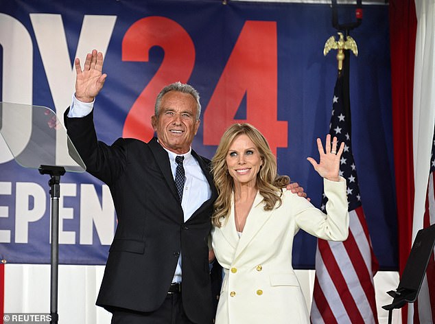 The politician hopeful has been married to actress Cheryl Hines, 58, since 2014. They are pictured together at a campaign event in October