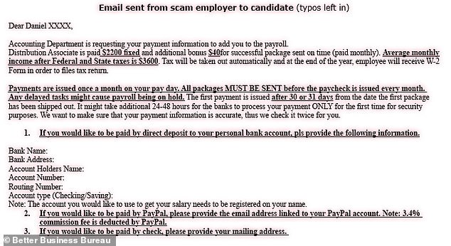 BBB released this example of a letter intended to trick a job seeker into a hiring scam