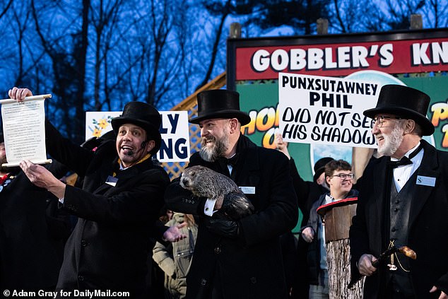 The annual event is a tongue-in-cheek ritual in which Phil's handlers reveal whether the groundhog has seen his shadow — heralding another six weeks of winter weather — or not, heralding early spring-like weather.