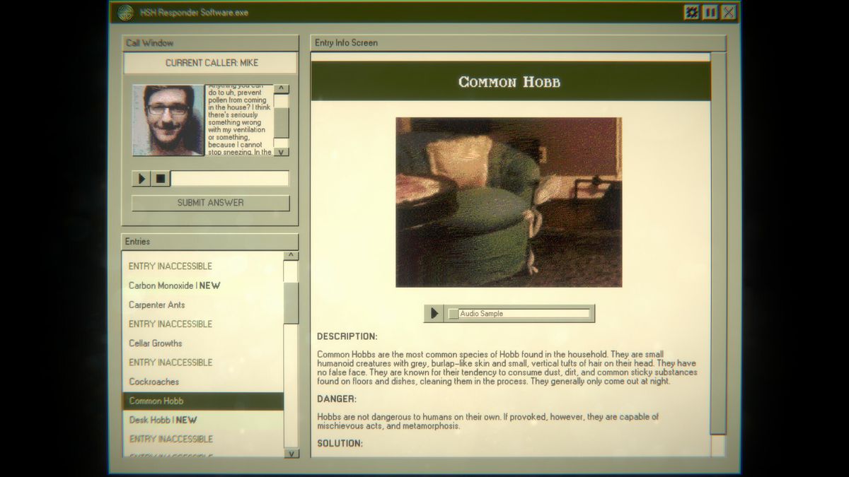 The Home Risk Profile from the Home Safety Hotline.  This particular profile is for a creature called the Common Hobb, who cleans parts of a house as part of their cryptic activities.