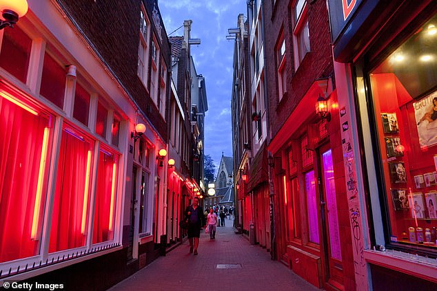 A planned mega-brothel in Amsterdam has been blown up by local prostitutes and branded an 'erotic prison' (file image of the city's red light district)