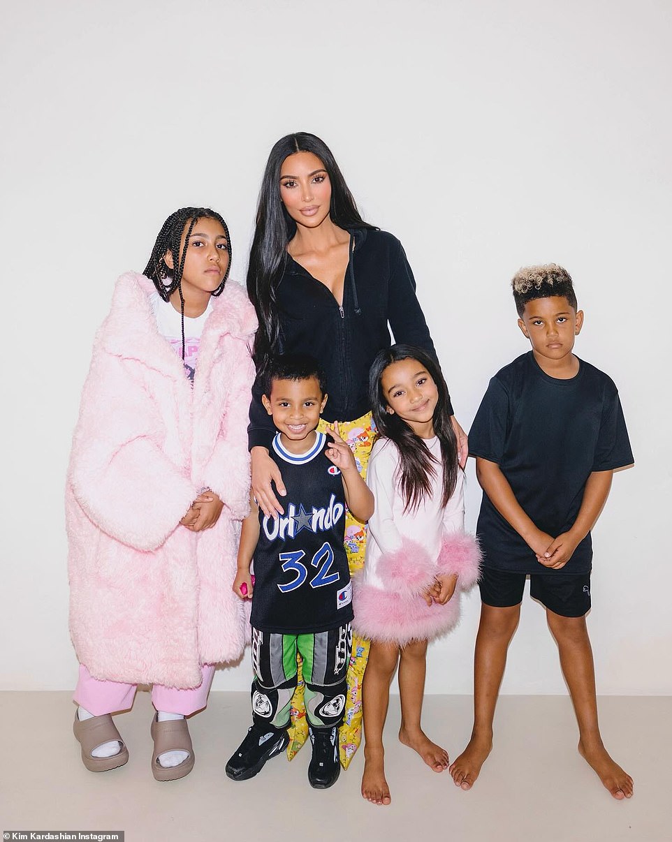 Kim made sure to arrange all four of her children – North, Psalm, Chicago and Saint – together for a family photo