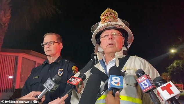 First responders found four trailer homes on fire, one of which contained the crashed plane, city Fire Chief Scott Ehlers (pictured) said during a news briefing Thursday evening