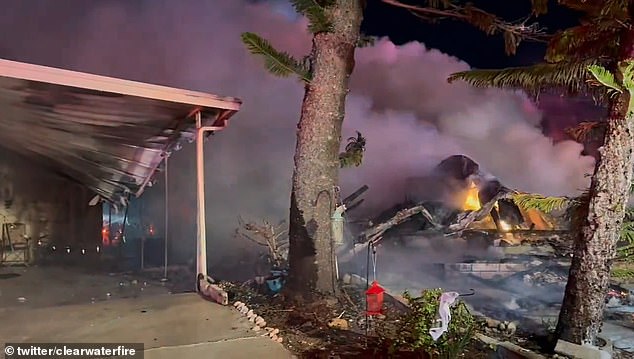 Firefighters were called to the burning crash site at the Bayside Waters mobile home park