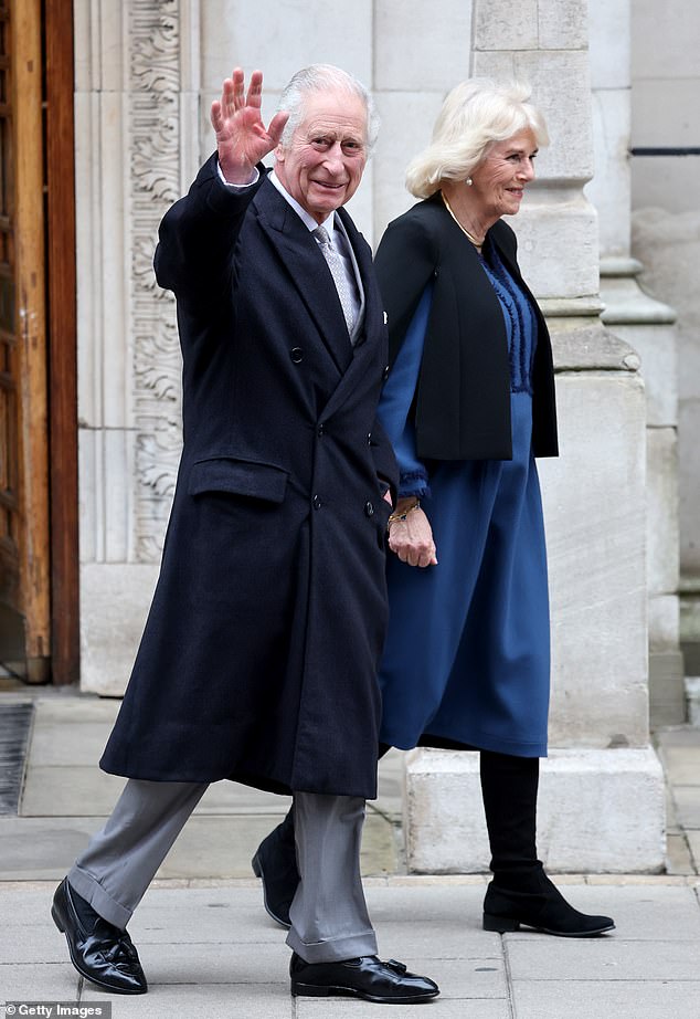 The king, meanwhile, spent three nights in the same private hospital recovering from surgery for an enlarged prostate and was discharged on Monday.  He seemed in good spirits as he left the hospital with Camilla by his side