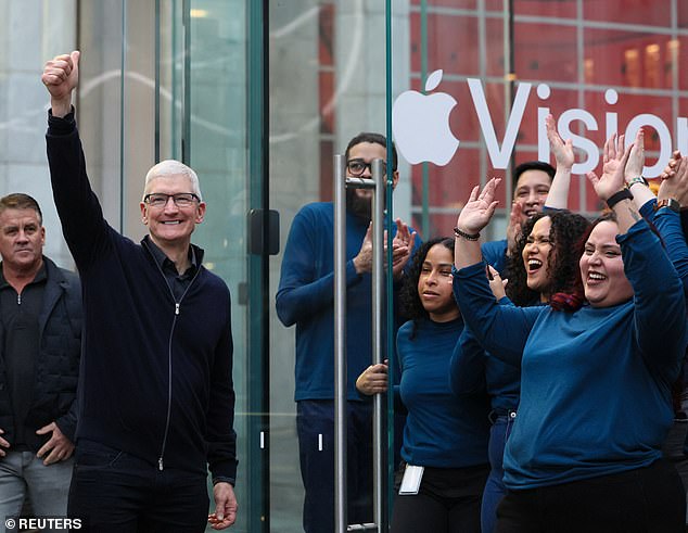 Apple CEO Tim Cook arrived at Apple's flagship store in Manhattan this morning for the event and greeted the early birds lining up before the doors opened