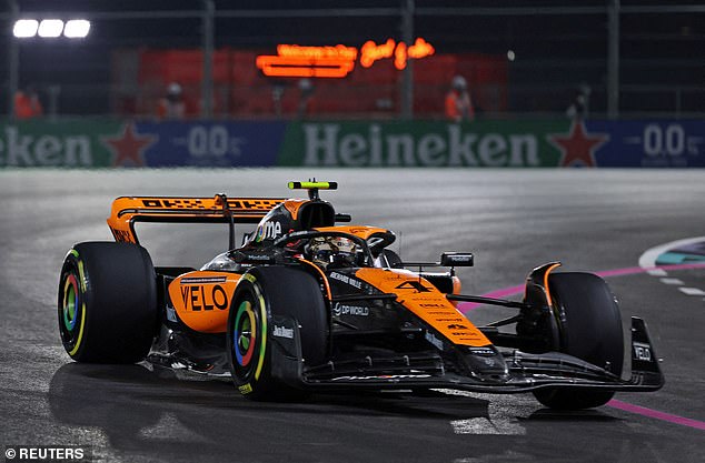 McLaren's Lando Norris in action during practice drives for the Las Vegas Grand Prix on November 17, 2023