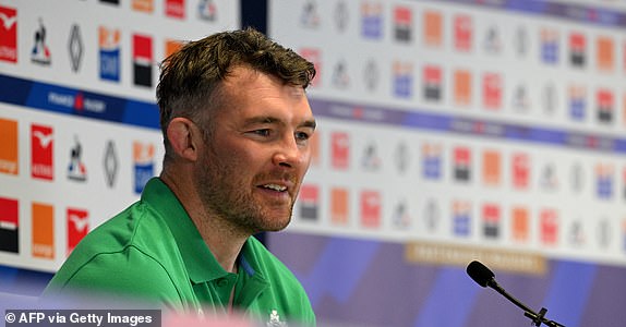 Ireland flanker and captain Peter O'Mahony attends a press conference at the Stade Velodrome in Marseille on February 1, 2024, on the eve of the Six Nations international rugby match between France and Ireland.  (Photo by Nicolas TUCAT/AFP) (Photo by NICOLAS TUCAT/AFP via Getty Images)