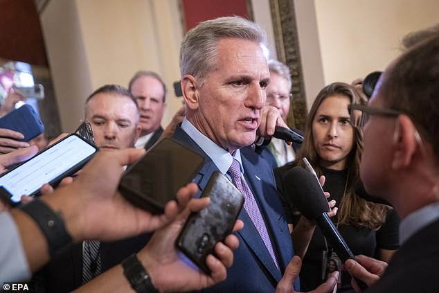 Kevin McCarthy responded to questions from reporters on Capitol Hill on October 3, the day members voted to remove him as speaker of the House of Representatives.