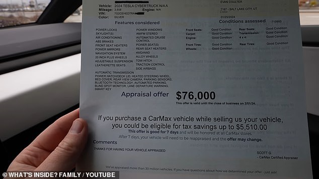 According to Markham, the $76,000 price may be due to the fact that Tesla Cybertrucks have not appeared at auctions in Manheim, Utah since their release